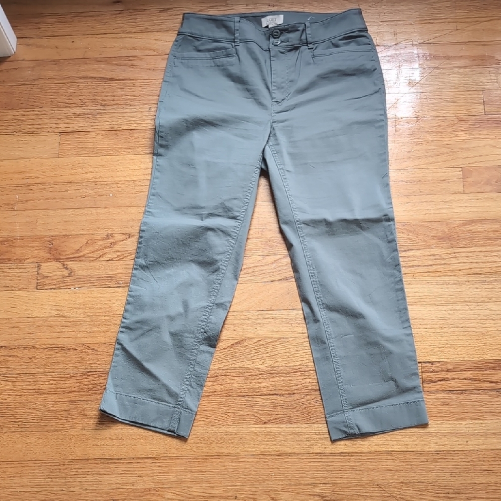 LOFT Women's Gray Green Cotton Chinos With Stretch Size 4